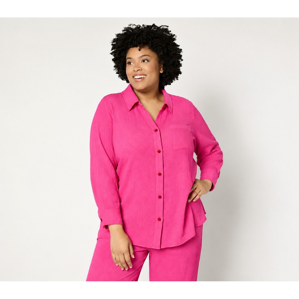 Brandis Dress Out Loud Caribbean Crinkle Big Shirt Glam Pink, Large